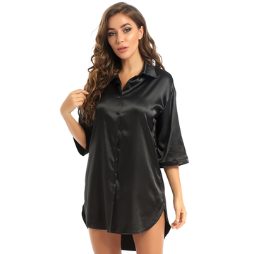 Women's Satin Sleepwear Nightshirt / Solid Color Ladies Nightdress Sleepshirt - EVE's SECRETS